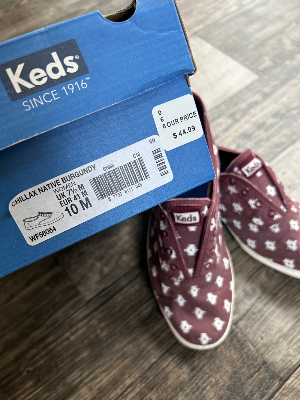 Keds Slip-On Canvas Sneakers in Burgundy with White Print - Picture 8 of 10